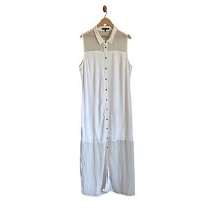 Fifth & Park White Button Down Collared Sheer Maxi Dress